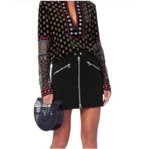 rag & bone Dresses & Skirts - Rag & Bone Mini Skirt Racer Black Velvet Moto,Size 4 Zip Front, Cotton MSRP $265